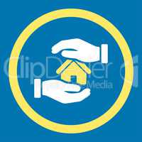 Realty insurance flat yellow and white colors rounded glyph icon