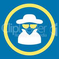Spy flat yellow and white colors rounded glyph icon