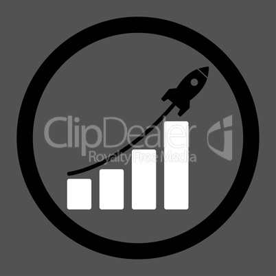 Startup sales flat black and white colors rounded glyph icon