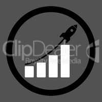 Startup sales flat black and white colors rounded glyph icon