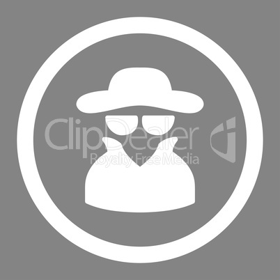 Spy flat white color rounded glyph icon