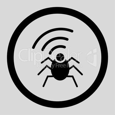 Radio spy bug flat black color rounded glyph icon