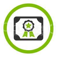 Certificate flat eco green and gray colors rounded glyph icon