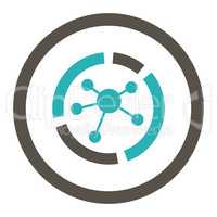 Connections diagram flat grey and cyan colors rounded glyph icon