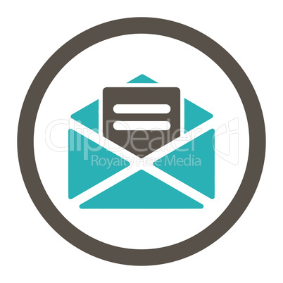 Open mail flat grey and cyan colors rounded glyph icon