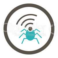 Radio spy bug flat grey and cyan colors rounded glyph icon