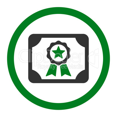 Certificate flat green and gray colors rounded glyph icon