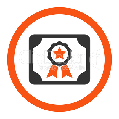 Certificate flat orange and gray colors rounded glyph icon