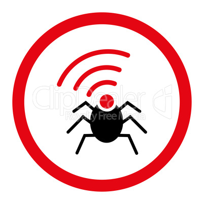 Radio spy bug flat intensive red and black colors rounded glyph icon