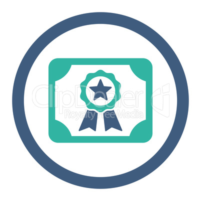 Certificate flat cobalt and cyan colors rounded glyph icon