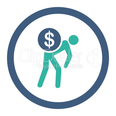 Money courier flat cobalt and cyan colors rounded glyph icon