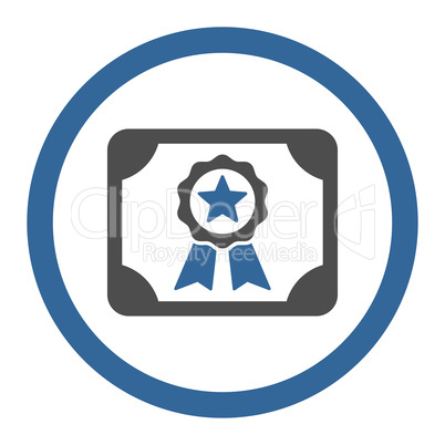 Certificate flat cobalt and gray colors rounded glyph icon