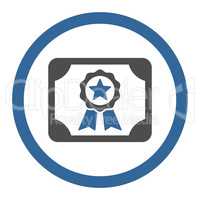 Certificate flat cobalt and gray colors rounded glyph icon