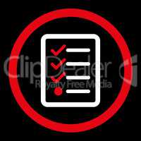 Checklist flat red and white colors rounded vector icon