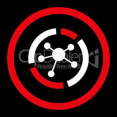 Connections diagram flat red and white colors rounded vector icon
