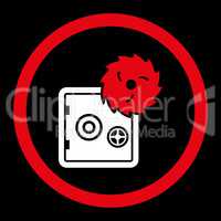 Hacking theft flat red and white colors rounded vector icon