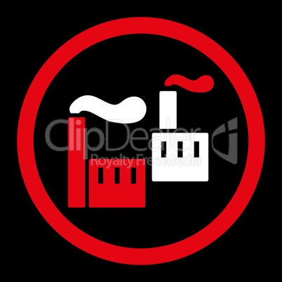 Industry flat red and white colors rounded vector icon