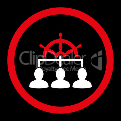 Management flat red and white colors rounded vector icon