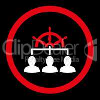 Management flat red and white colors rounded vector icon