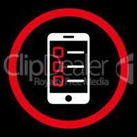 Mobile test flat red and white colors rounded vector icon