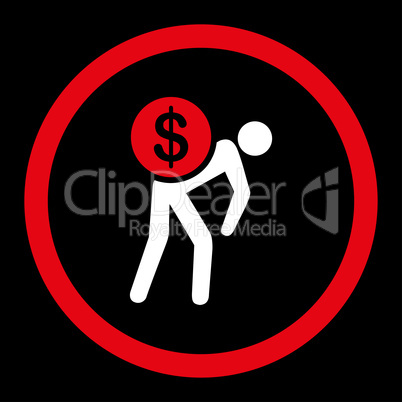 Money courier flat red and white colors rounded vector icon