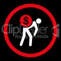 Money courier flat red and white colors rounded vector icon