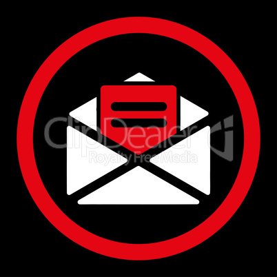 Open mail flat red and white colors rounded vector icon