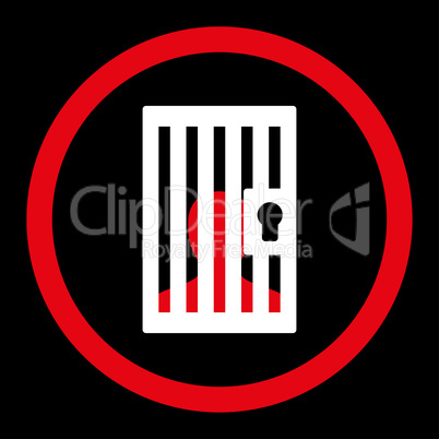 Prison flat red and white colors rounded vector icon