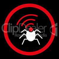 Radio spy bug flat red and white colors rounded vector icon