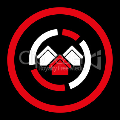 Realty diagram flat red and white colors rounded vector icon