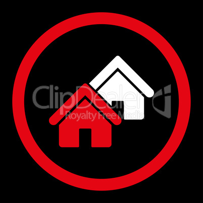 Realty flat red and white colors rounded vector icon