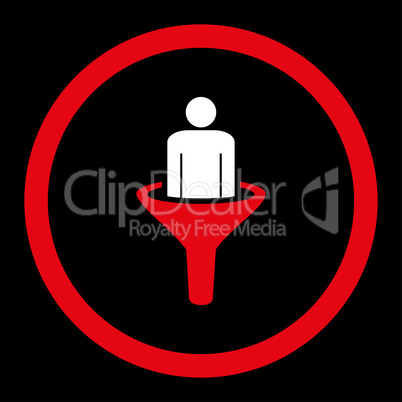 Sales funnel flat red and white colors rounded vector icon