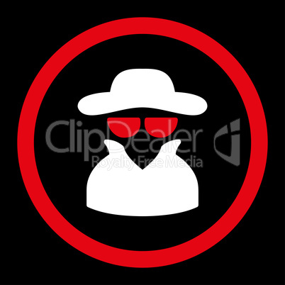 Spy flat red and white colors rounded vector icon