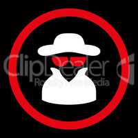 Spy flat red and white colors rounded vector icon