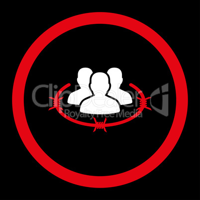 Strict management flat red and white colors rounded vector icon