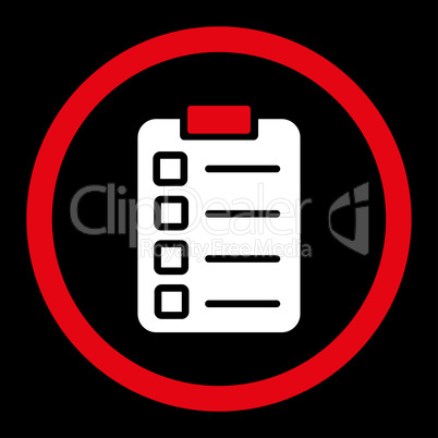 Test task flat red and white colors rounded vector icon