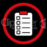 Test task flat red and white colors rounded vector icon