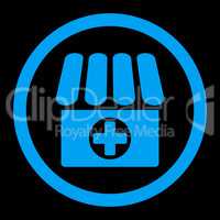 Drugstore flat blue color rounded vector icon