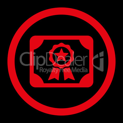 Certificate flat red color rounded vector icon