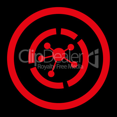 Connections diagram flat red color rounded vector icon