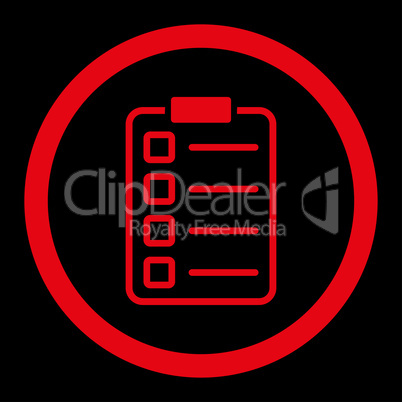 Examination flat red color rounded vector icon