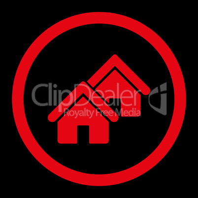Realty flat red color rounded vector icon