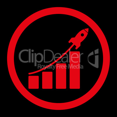 Startup sales flat red color rounded vector icon