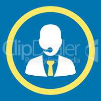 Call center operator flat yellow and white colors rounded vector icon