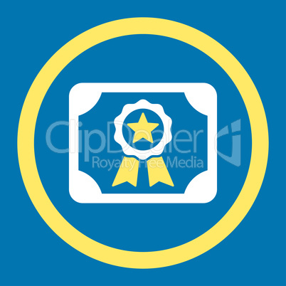 Certificate flat yellow and white colors rounded vector icon
