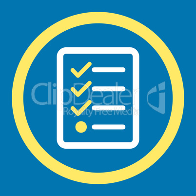Checklist flat yellow and white colors rounded vector icon