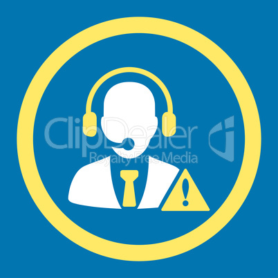 Emergency service flat yellow and white colors rounded vector icon