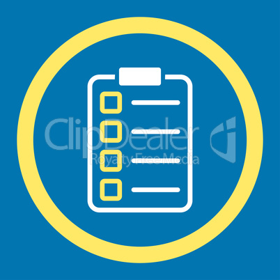 Examination flat yellow and white colors rounded vector icon