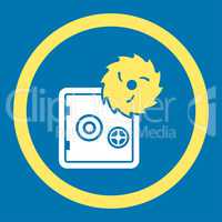 Hacking theft flat yellow and white colors rounded vector icon