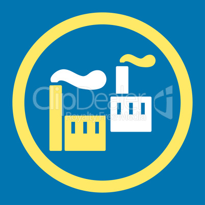 Industry flat yellow and white colors rounded vector icon